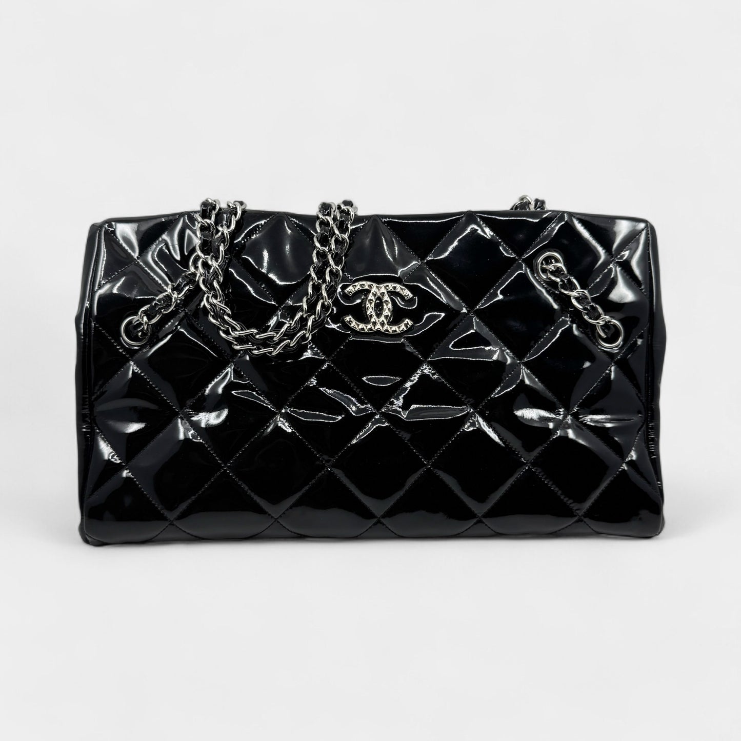 Chanel Black Quilted Patent Leather Brilliant Cells Tote Bag