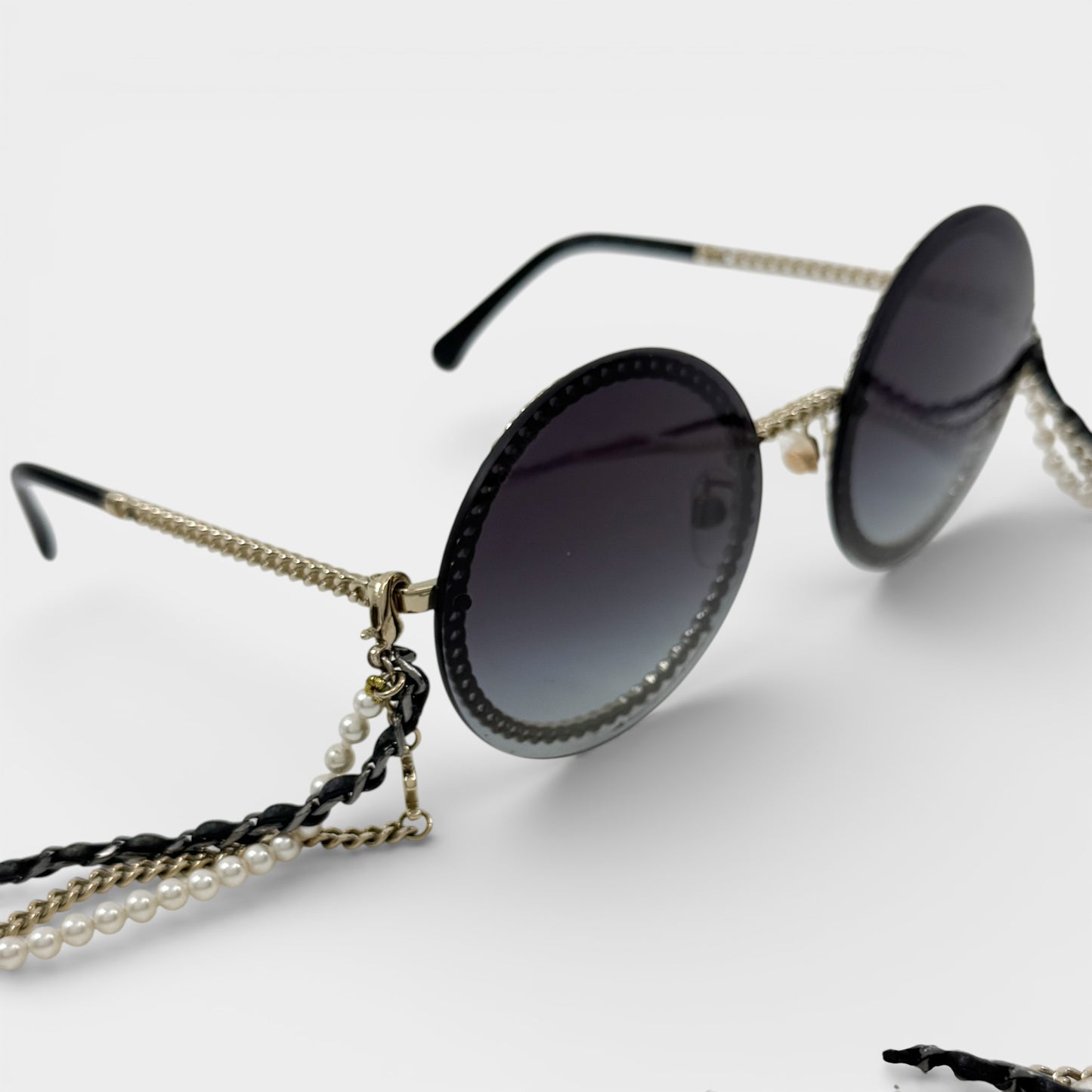 Chanel Round Rimless Sunglasses Faux Pearl Chain [4245]