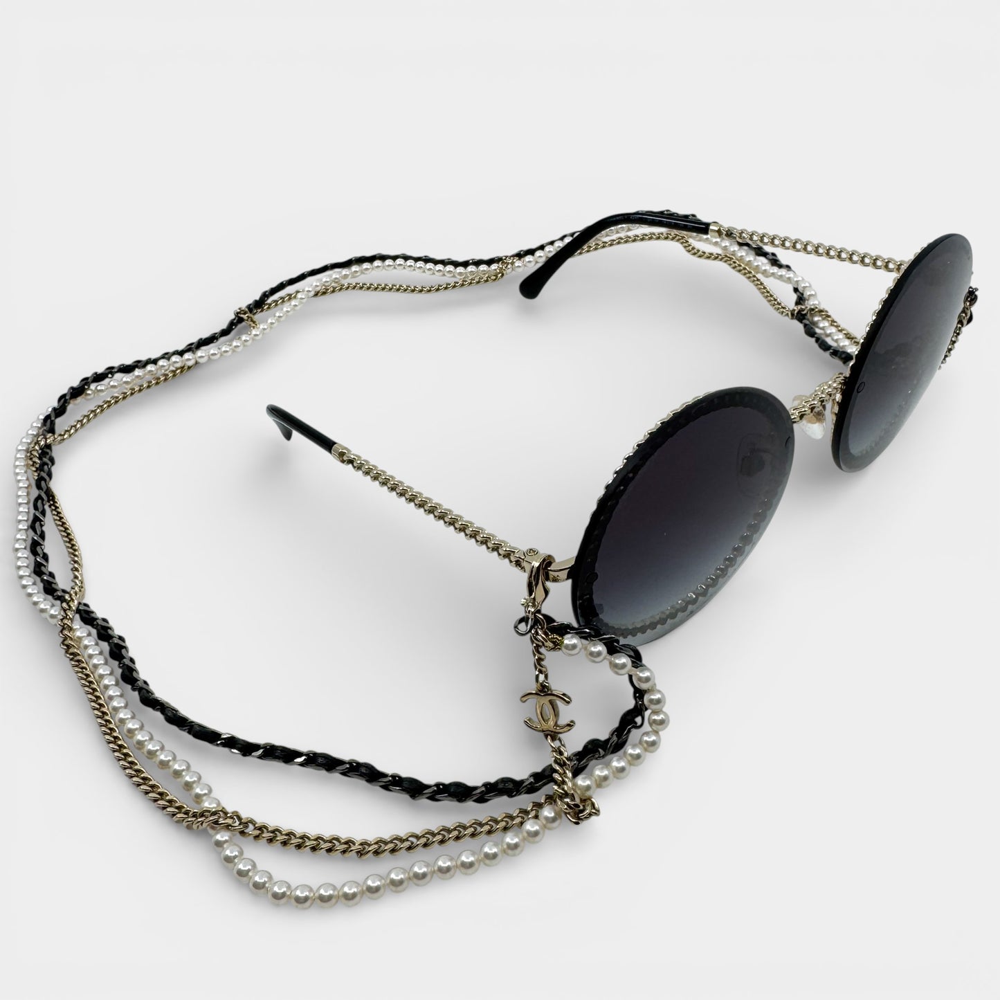 Chanel Round Rimless Sunglasses Faux Pearl Chain [4245]
