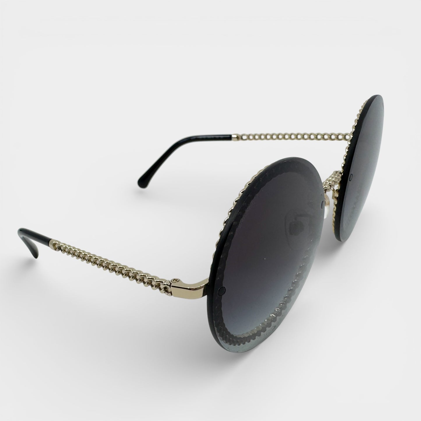 Chanel Round Rimless Sunglasses Faux Pearl Chain [4245]