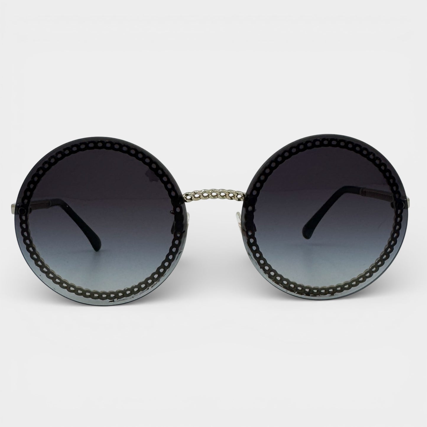 Chanel Round Rimless Sunglasses Faux Pearl Chain [4245]