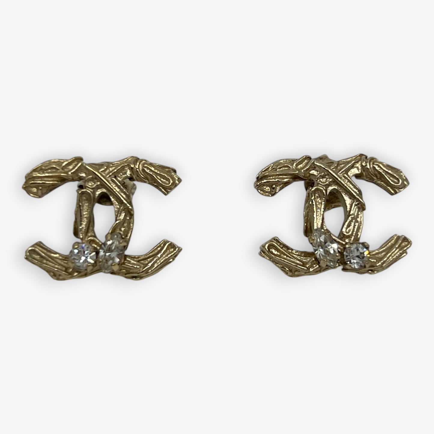 Chanel CC Tweed Baroque Soft Gold-Tone Earrings