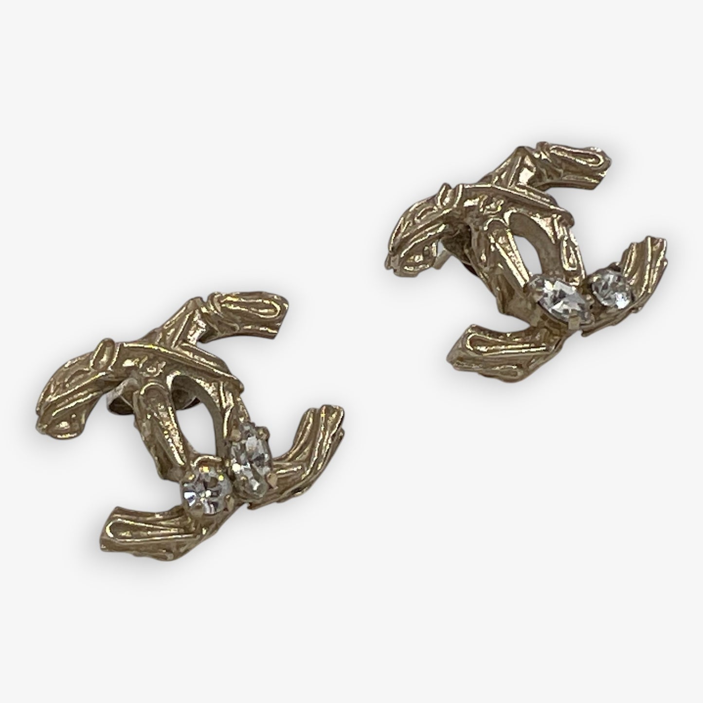 Chanel CC Tweed Baroque Soft Gold-Tone Earrings