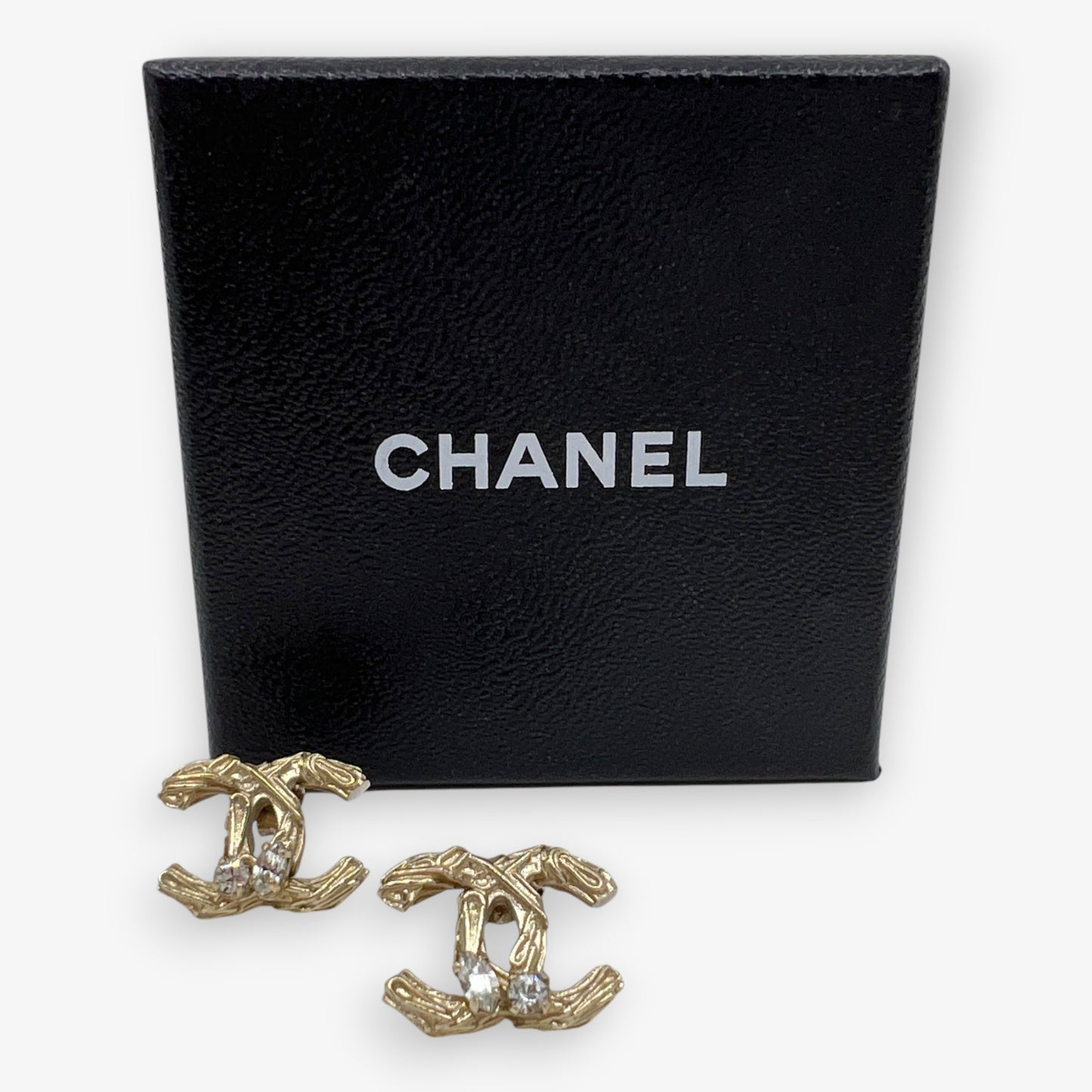 Chanel CC Tweed Baroque Soft Gold-Tone Earrings