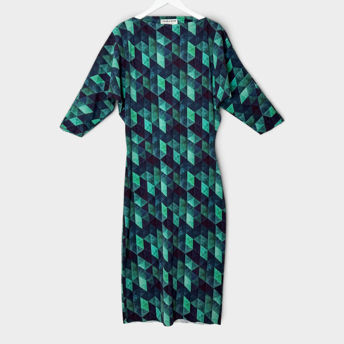 Chiara Boni La Petite Robe Navy Green Geometric Sheath Dress IT46 ~ AU12-14