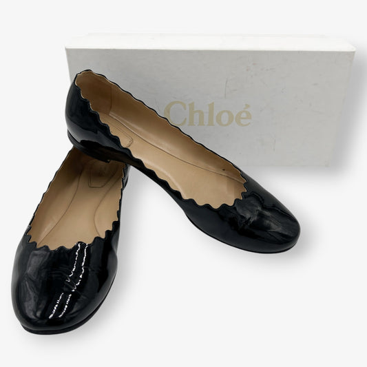 Chloe Black Patent Leather Ballerina Flat Shoes EU38 ~ AU7