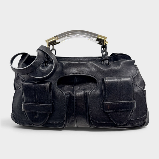 Studio61 Preloved Boutique Sydney vintage Chloé Saskia black leather satchel with resin handles and gold hardware
