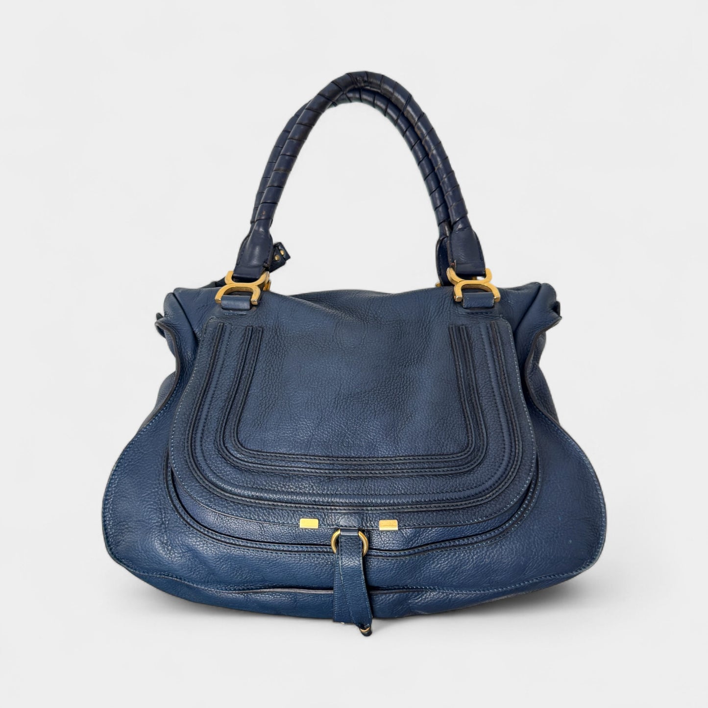 Chloe Navy Blue Leather Chloe Marcie Large Tote Bag