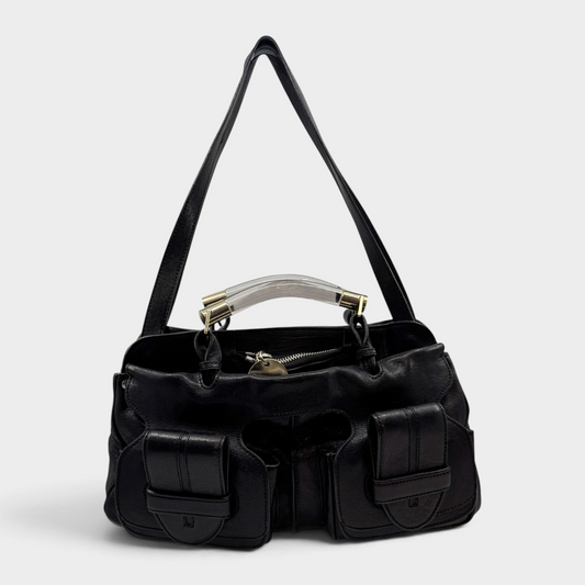 Studio61 Preloved Boutique Sydney vintage Chloé Saskia black leather 2-way satchel with resin handles and gold hardware