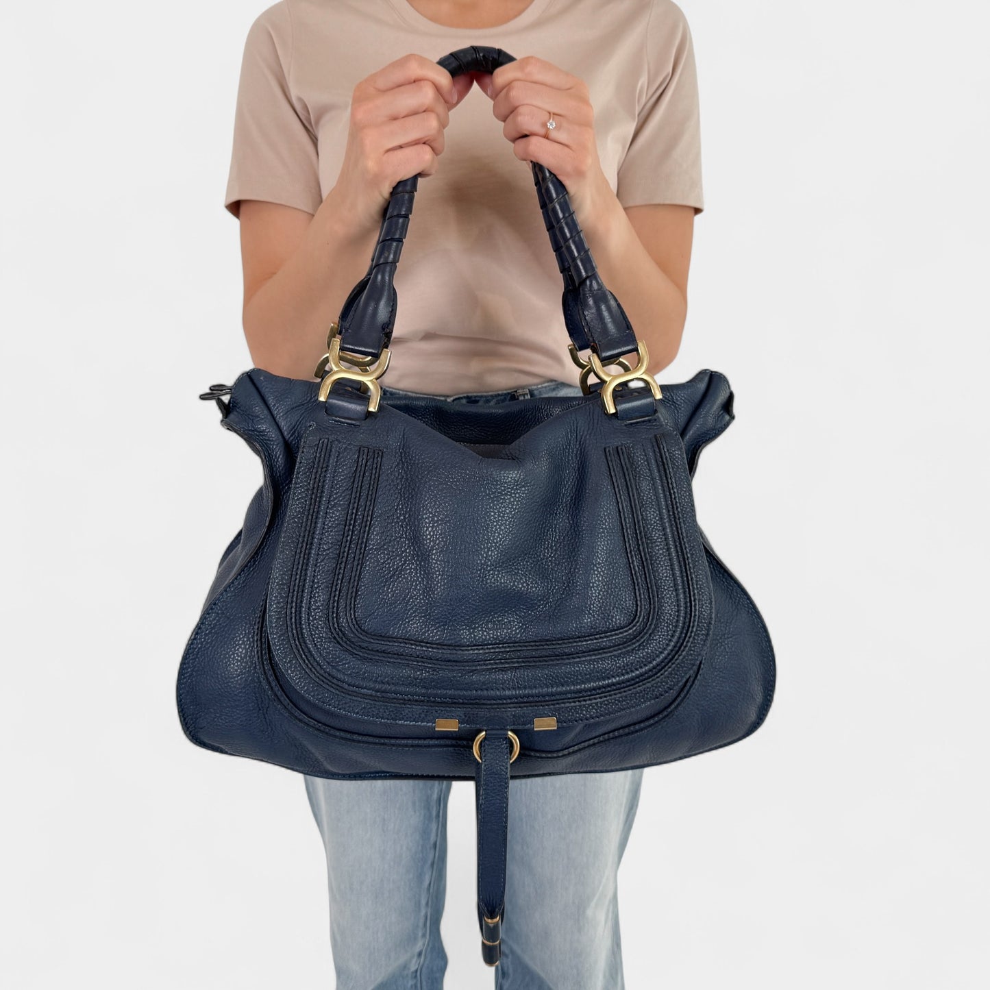 Chloe Navy Blue Leather Chloe Marcie Large Tote Bag