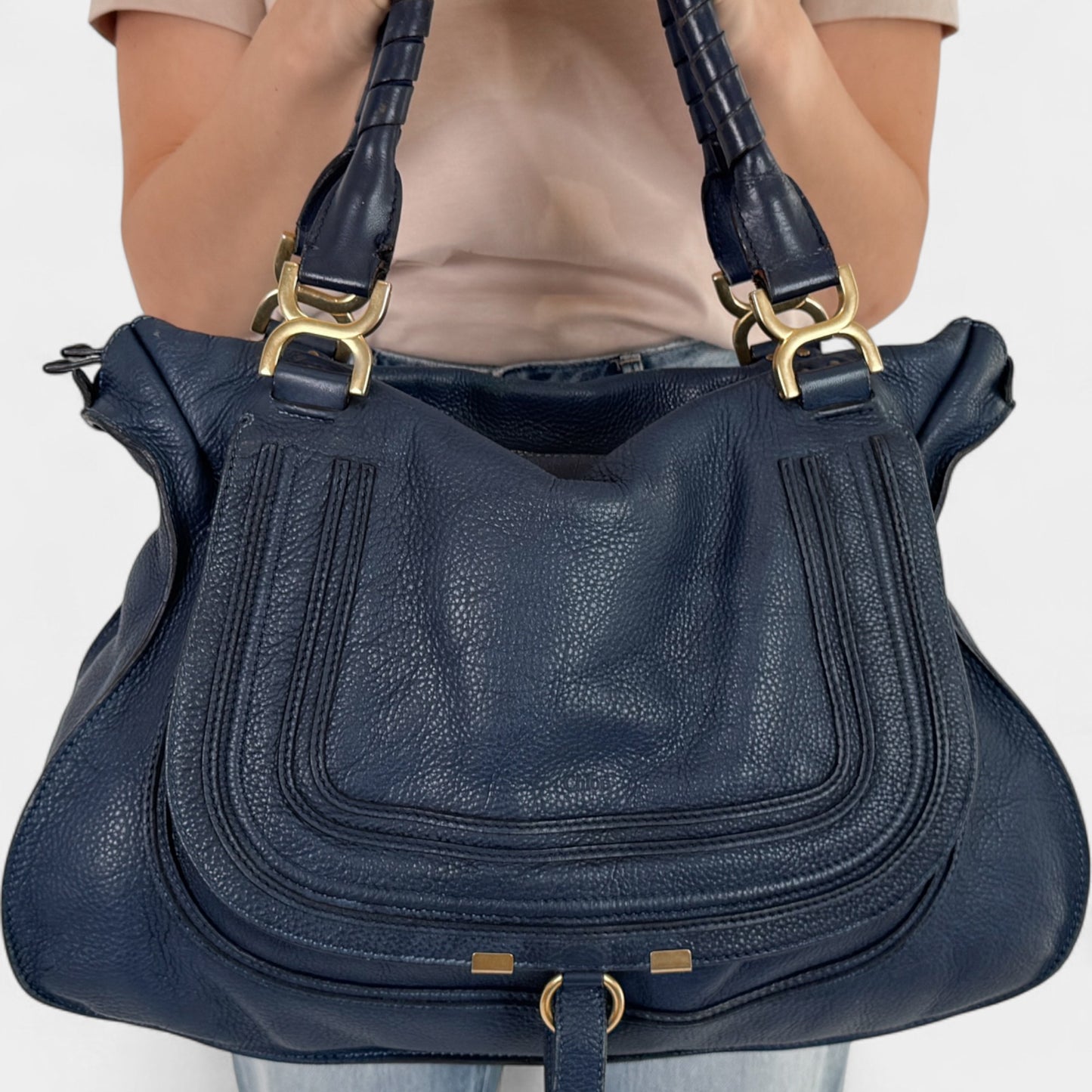 Chloe Navy Blue Leather Chloe Marcie Large Tote Bag
