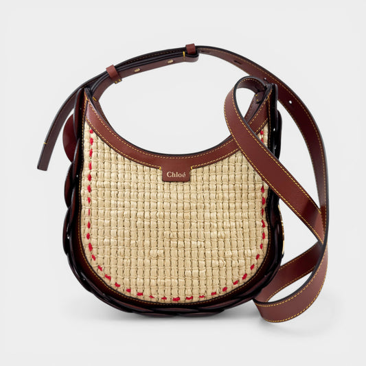 Chloé Sepia Brown Leather Raffia Darryl Small Shoulder Bag
