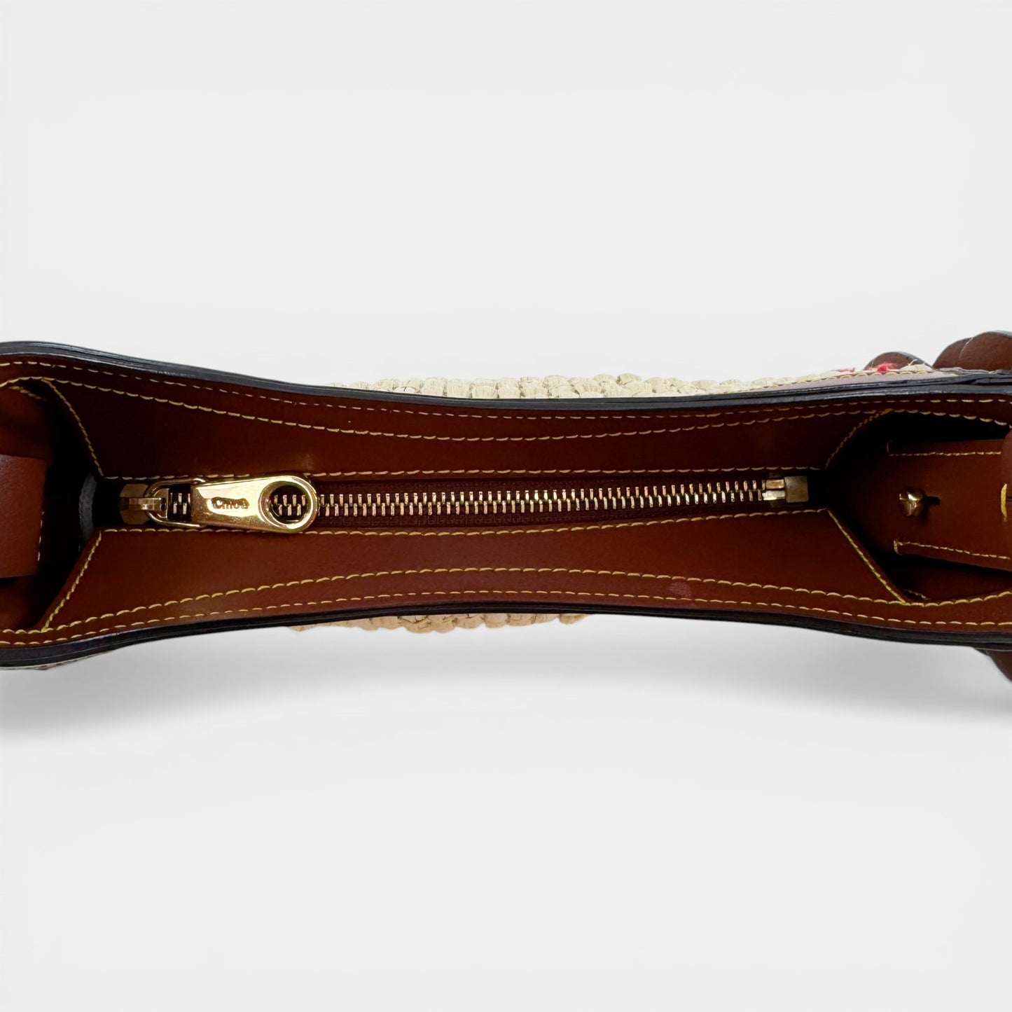 Chloé Sepia Brown Leather Raffia Darryl Small Shoulder Bag