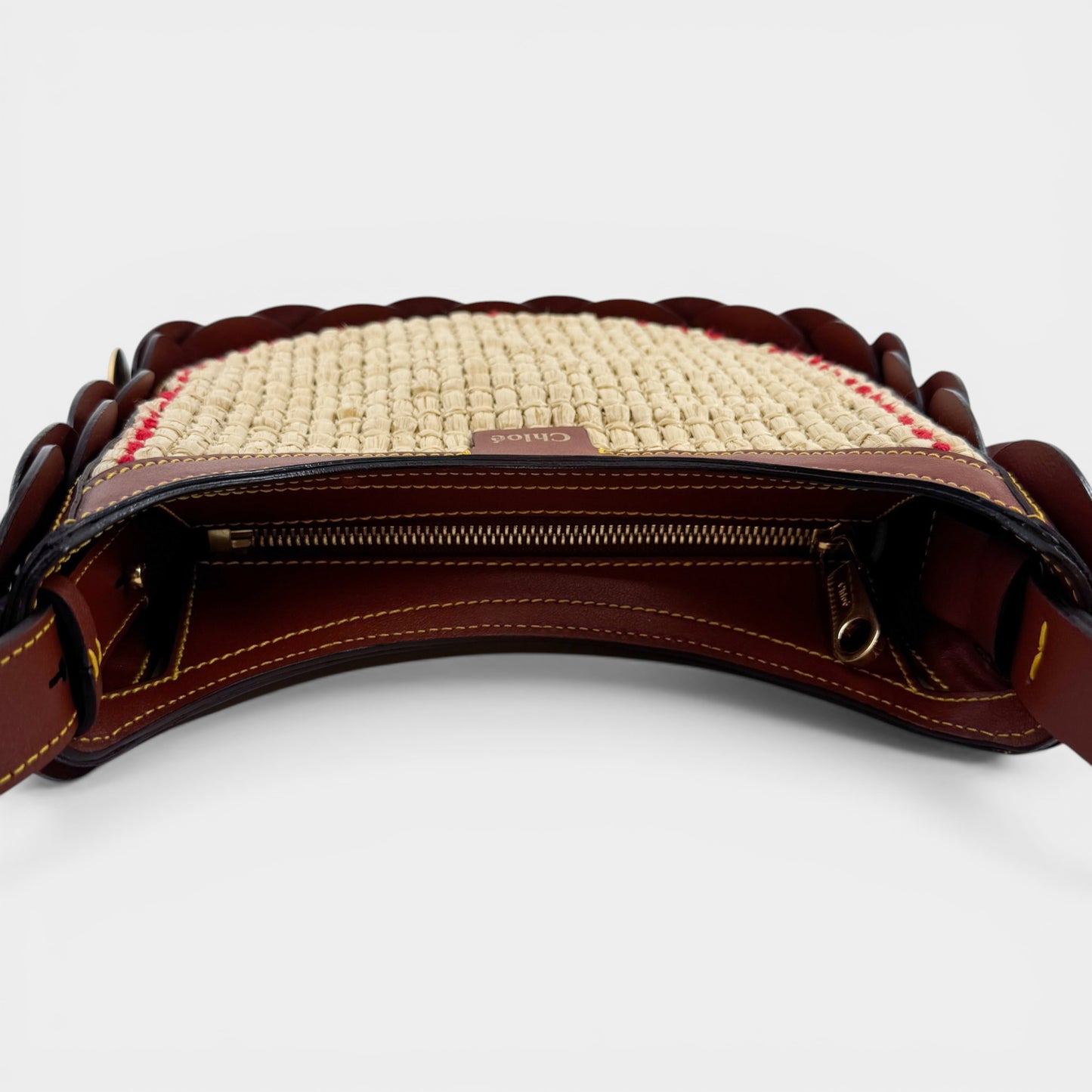 Chloé Sepia Brown Leather Raffia Darryl Small Shoulder Bag