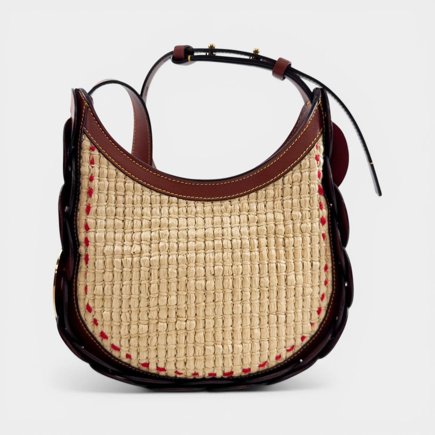 Chloé Sepia Brown Leather Raffia Darryl Small Shoulder Bag