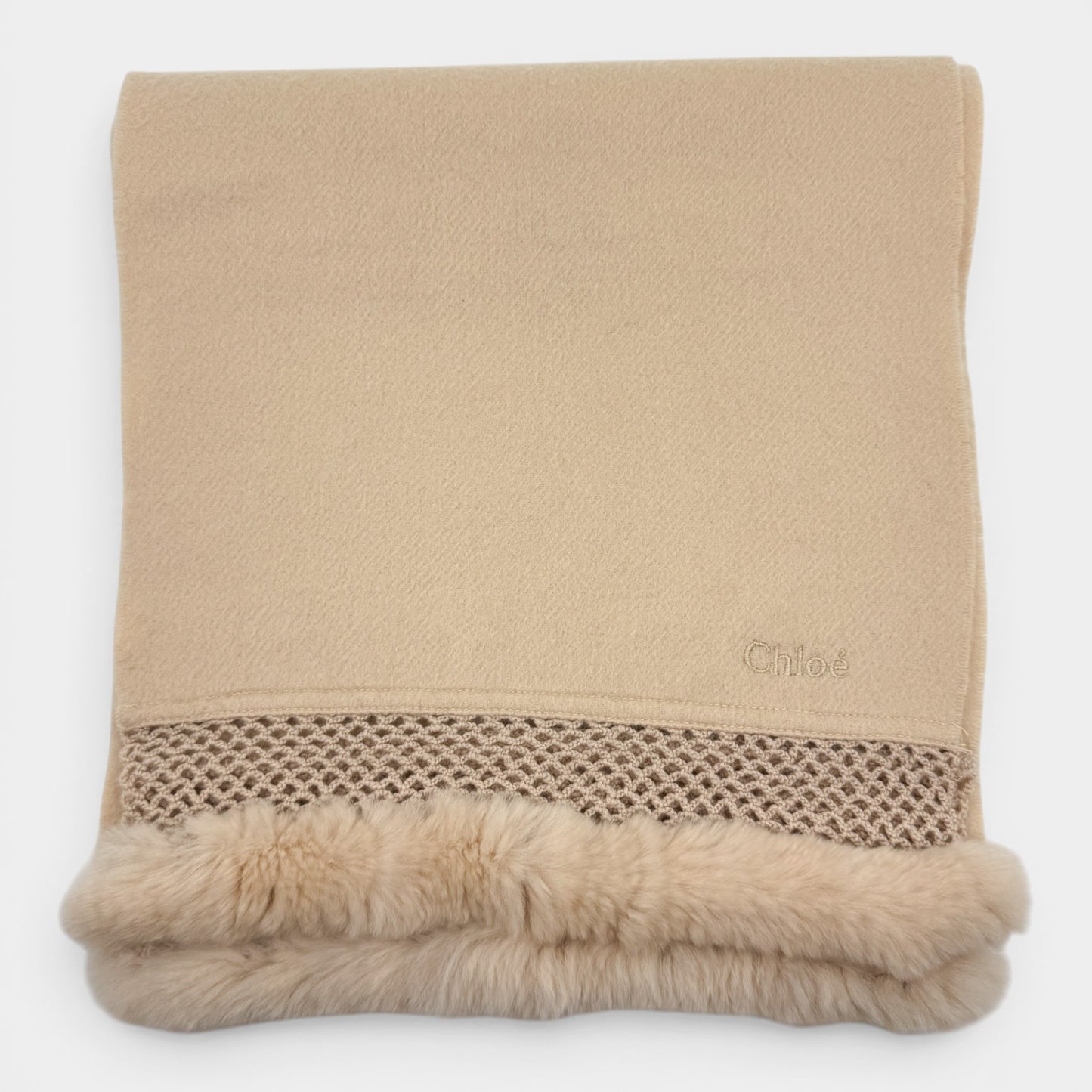 Chloé Blush Pink Cashmere Fur Trimmed Long Scarf
