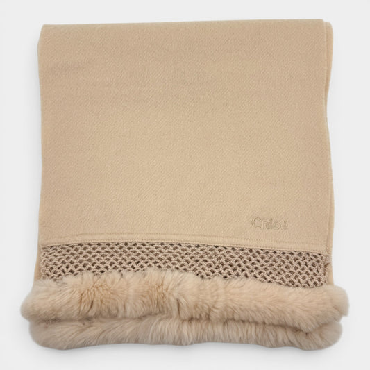 Chloé Blush Pink Cashmere Fur Trimmed Long Scarf