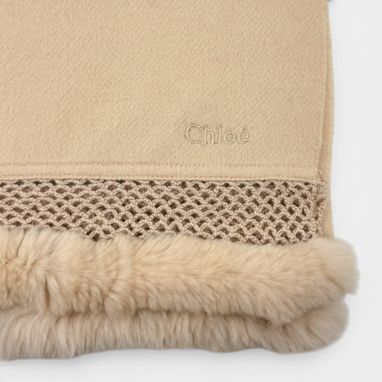 Chloé Blush Pink Cashmere Fur Trimmed Long Scarf