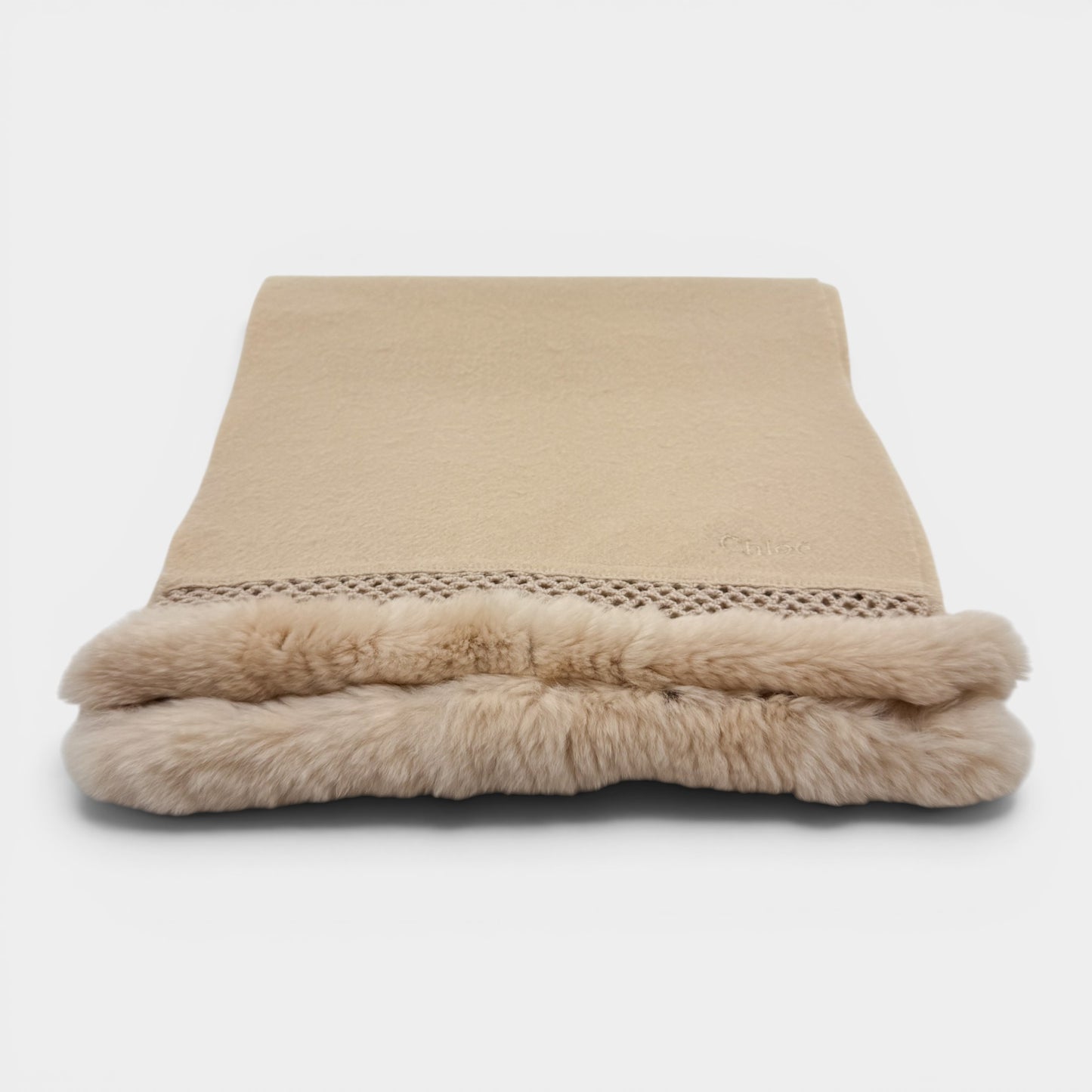 Chloé Blush Pink Cashmere Fur Trimmed Long Scarf