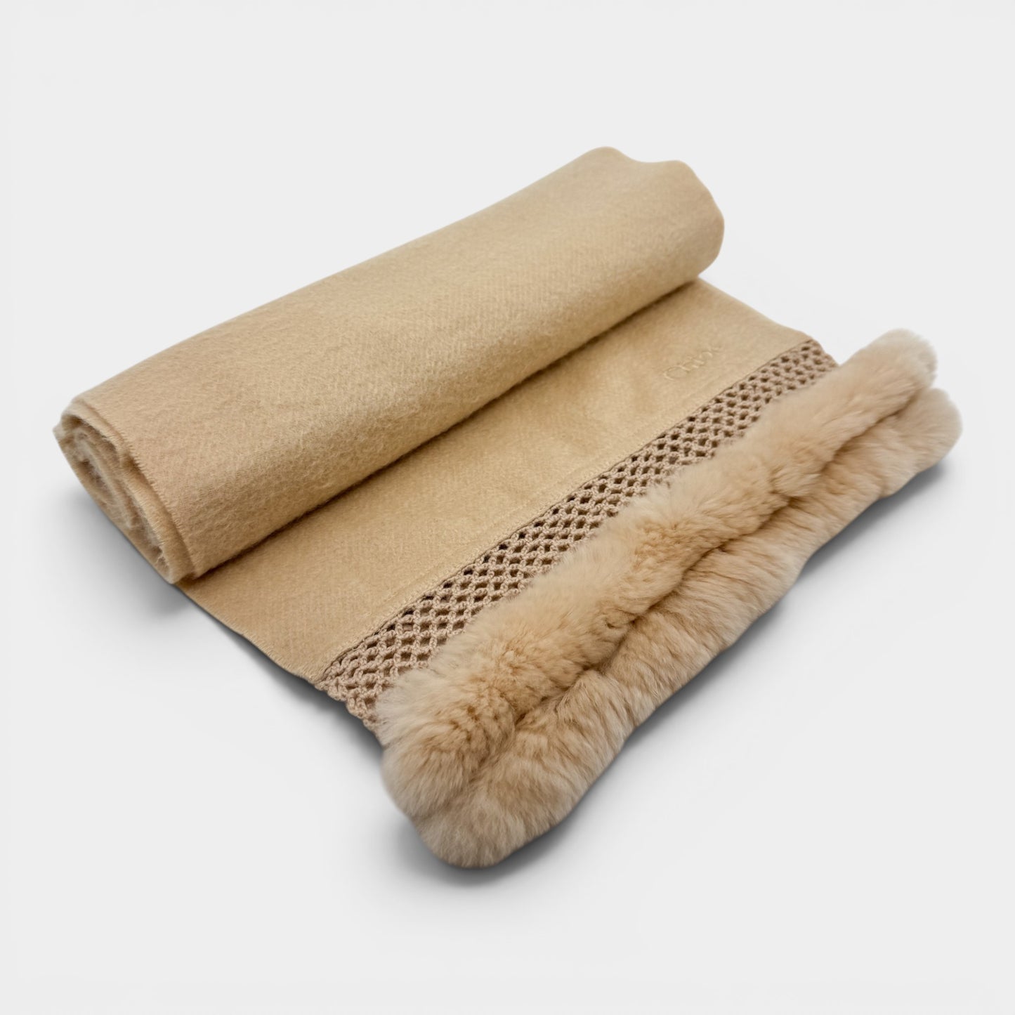Chloé Blush Pink Cashmere Fur Trimmed Long Scarf