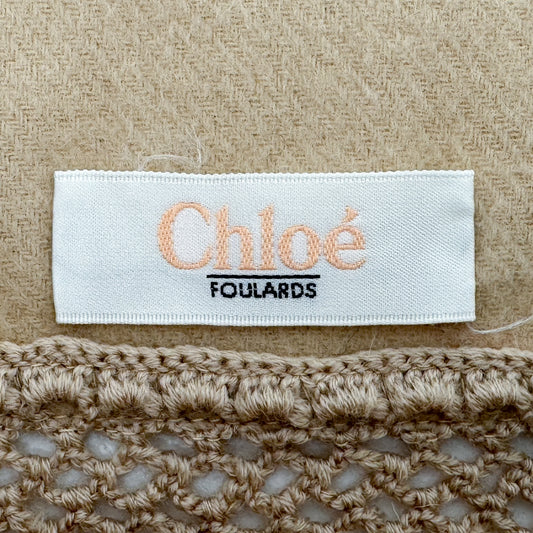 Chloé Blush Pink-Beige Cashmere Fur Trimmed Long Scarf