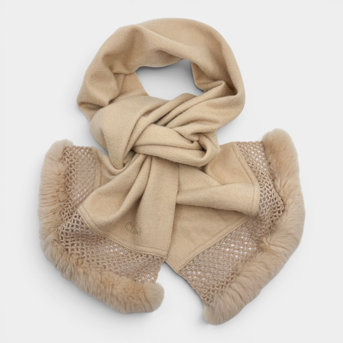 Chloé Blush Pink Cashmere Fur Trimmed Long Scarf
