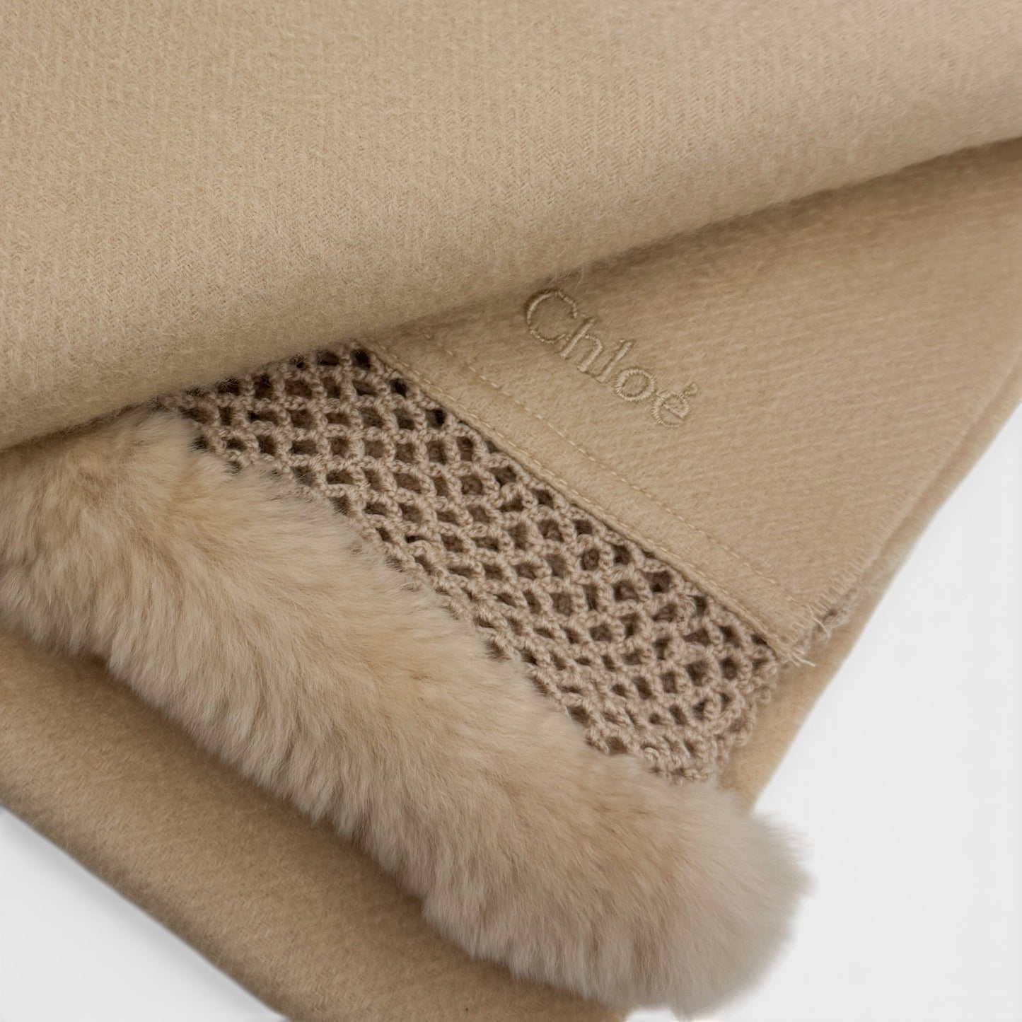 Chloé Blush Pink Cashmere Fur Trimmed Long Scarf