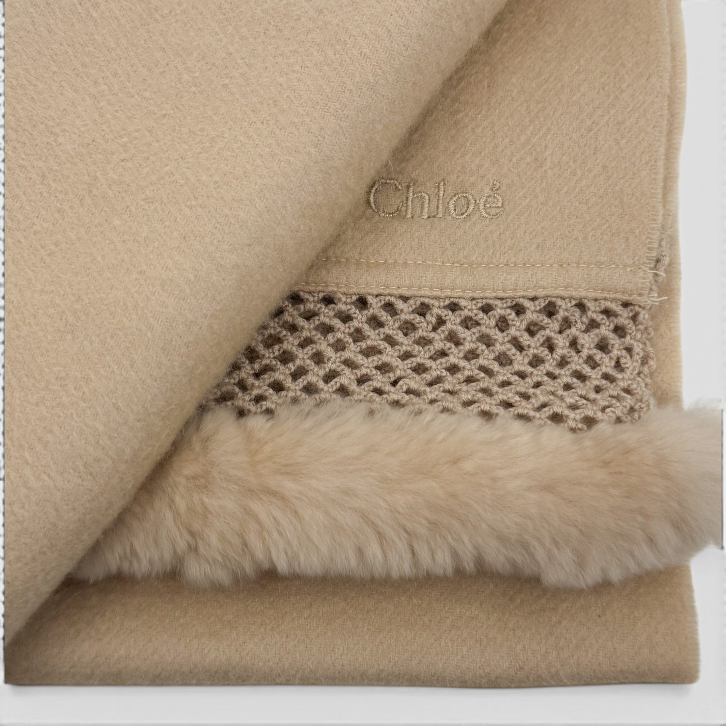 Chloé Blush Pink Cashmere Fur Trimmed Long Scarf