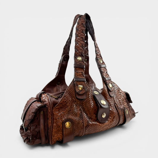 Chloe Vintage Y2K Brown Python Leather Silverado Tote Shoulder Bag