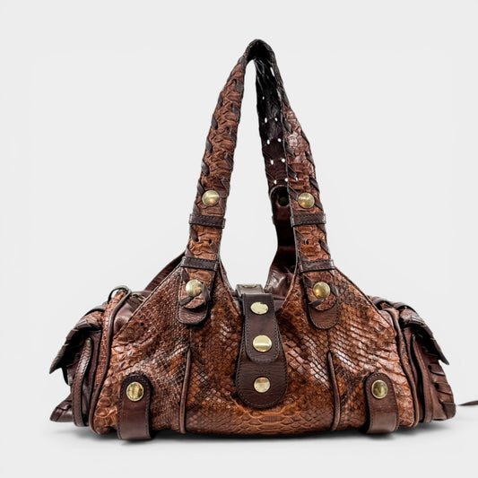 Chloe Vintage Y2K Brown Python Leather Silverado Tote Shoulder Bag