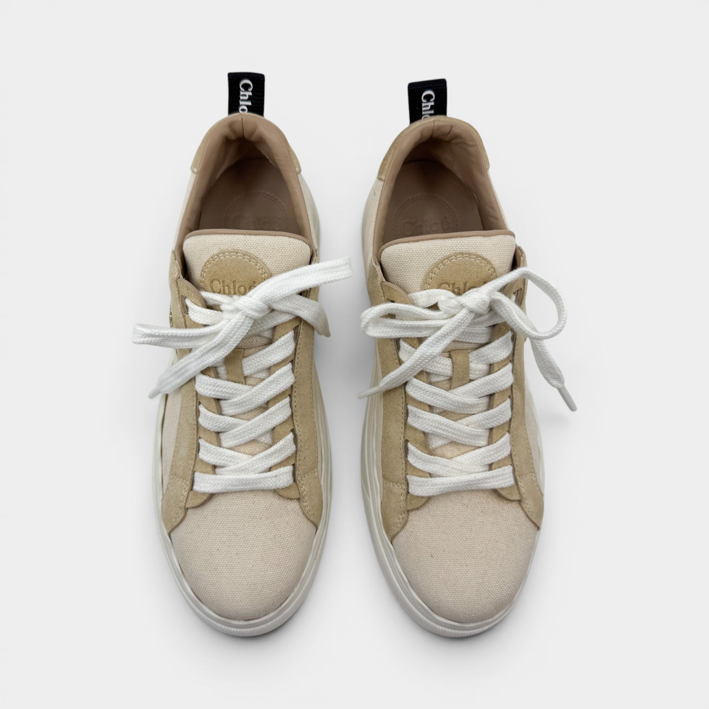 Chloe Cream Beige Canvas Lauren Platform Sneakers EU39 ~ AU8