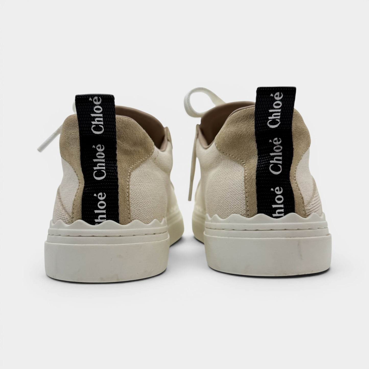 Chloe Cream Beige Canvas Lauren Platform Sneakers EU39 ~ AU8