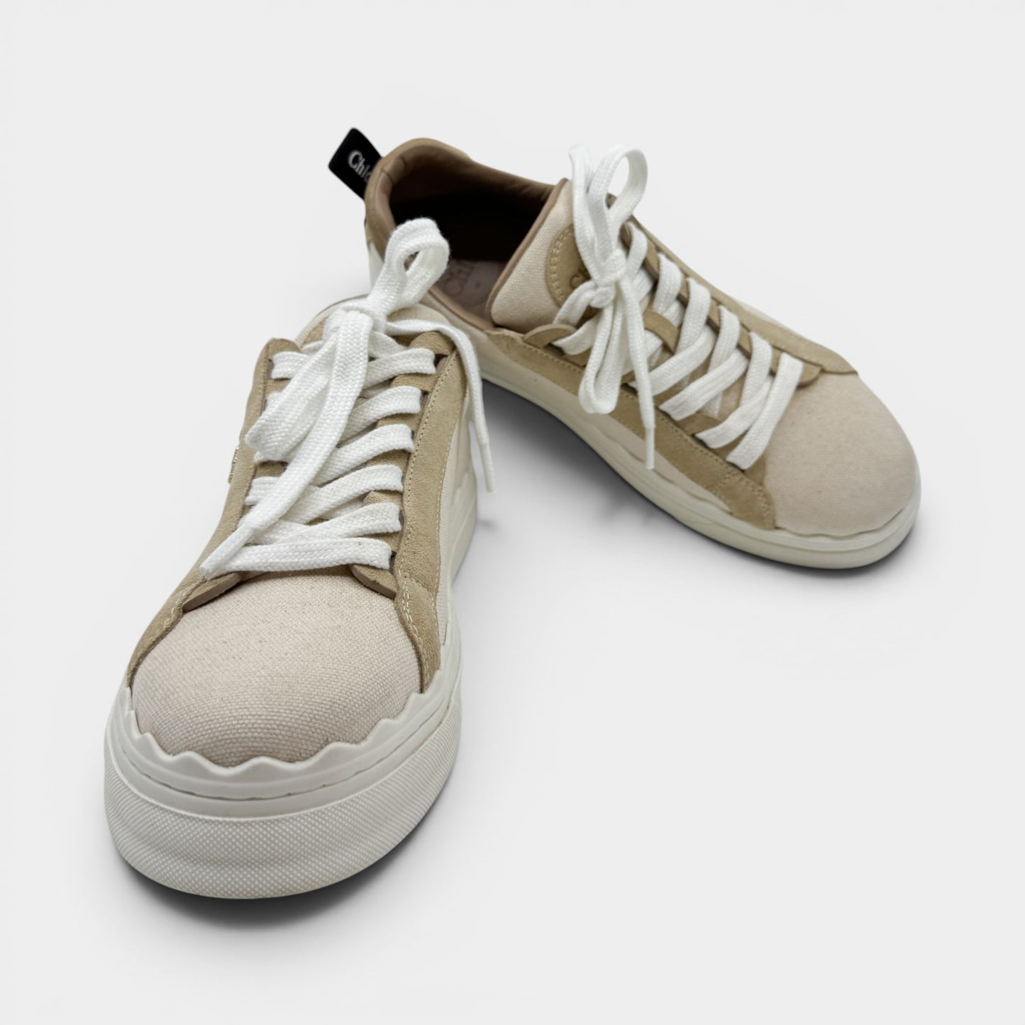 Chloe Cream Beige Canvas Lauren Platform Sneakers EU39 ~ AU8