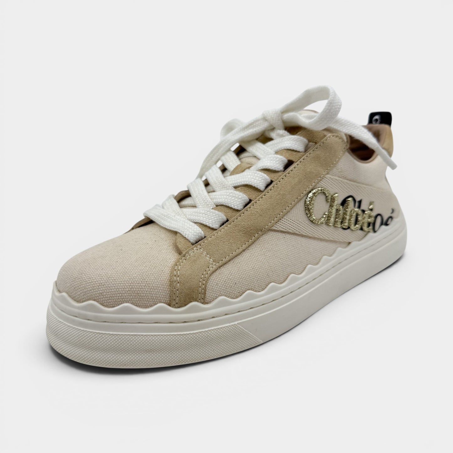 Chloe Cream Beige Canvas Lauren Platform Sneakers EU39 ~ AU8