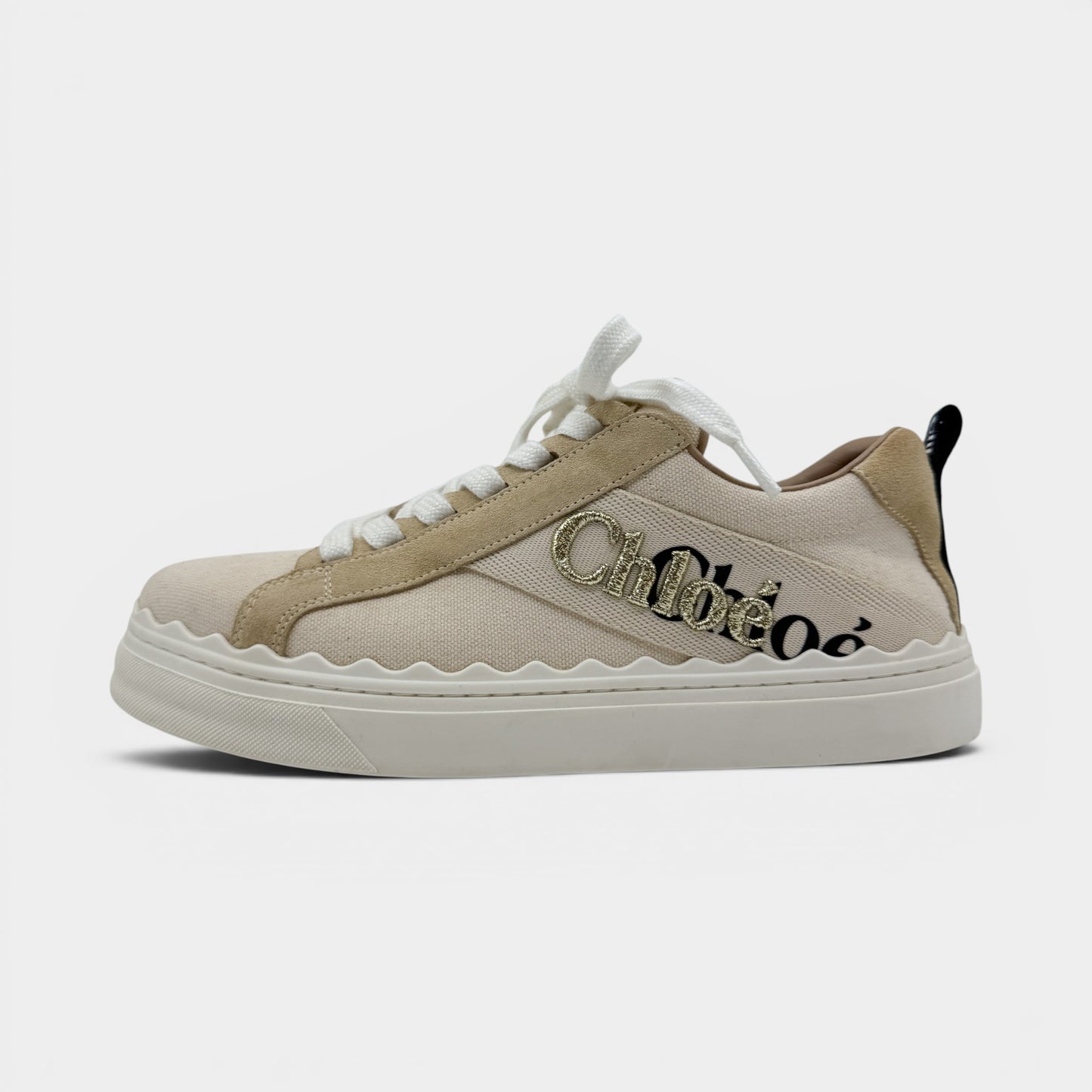Chloe Cream Beige Canvas Lauren Platform Sneakers EU39 ~ AU8