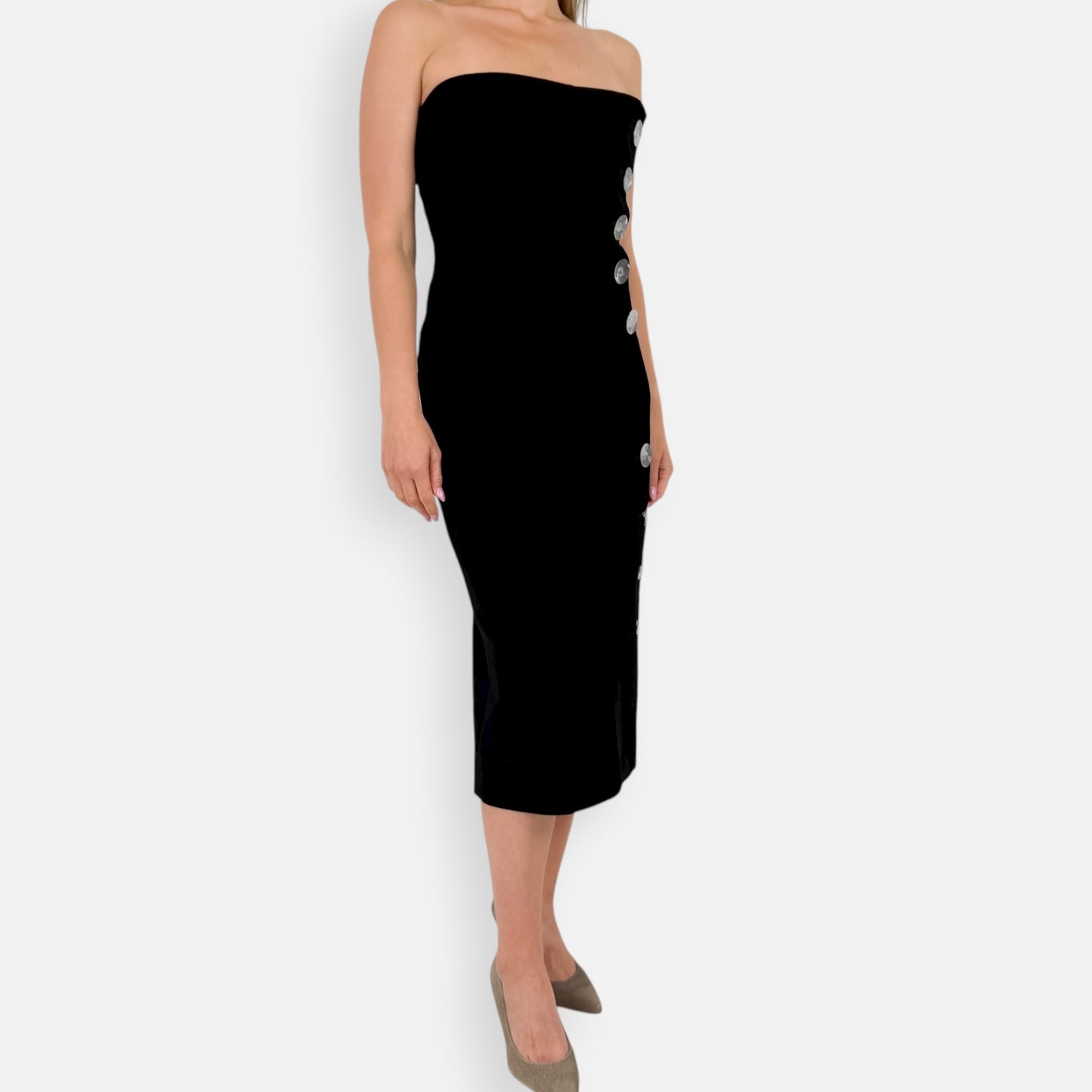 Christopher Esber Black Fitted Strapless Button Dress AU10 ~ US6