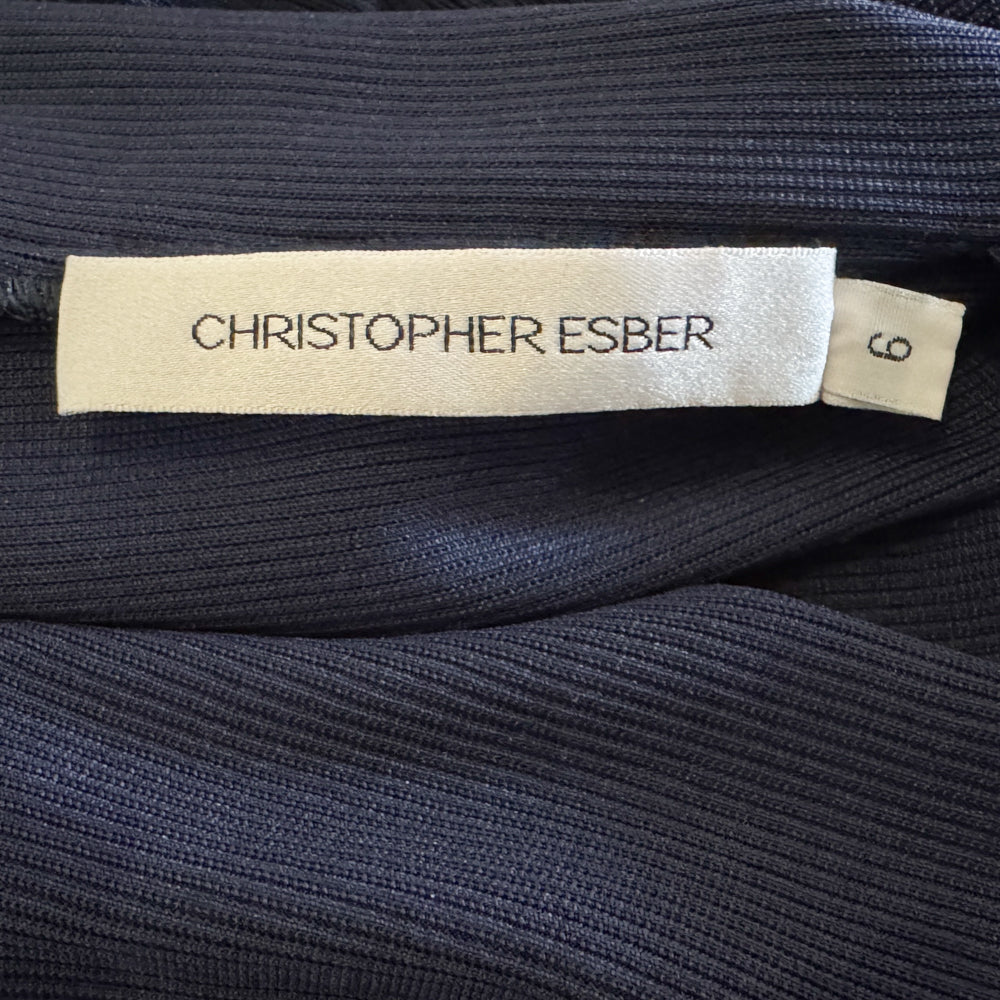 Christopher Esber Navy Blue & Silver Orbit Ruched Maxi Dress AU6 ~ Small