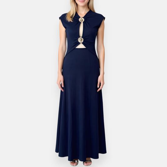 Christopher Esber Navy Blue & Silver Orbit Ruched Maxi Dress AU6 ~ Small