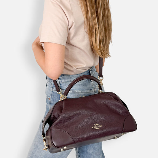 Coach Deep Aubergine Grainy Leather Lane Satchel Shoulder Bag [M1880-69621]