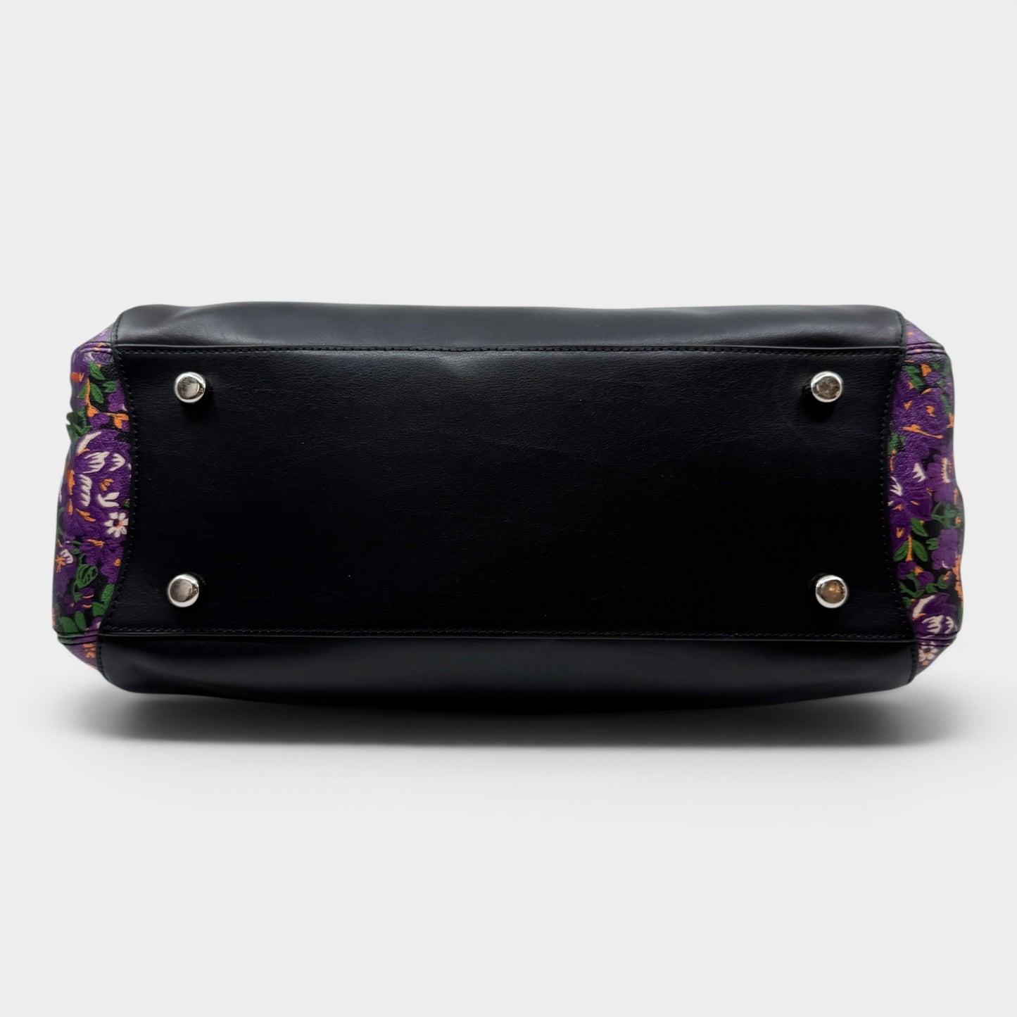 Coach Black Leather Rose Meadow Purple Floral Trim Margot Bag [F57630]
