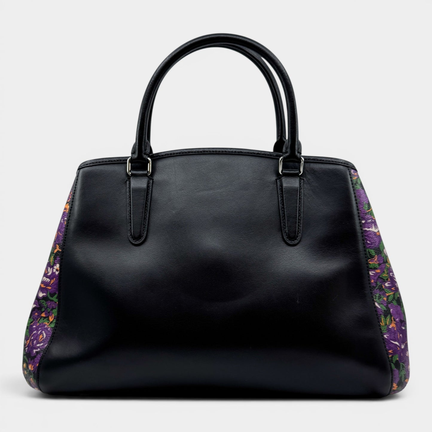 Coach Black Leather Rose Meadow Purple Floral Trim Margot Bag [F57630]