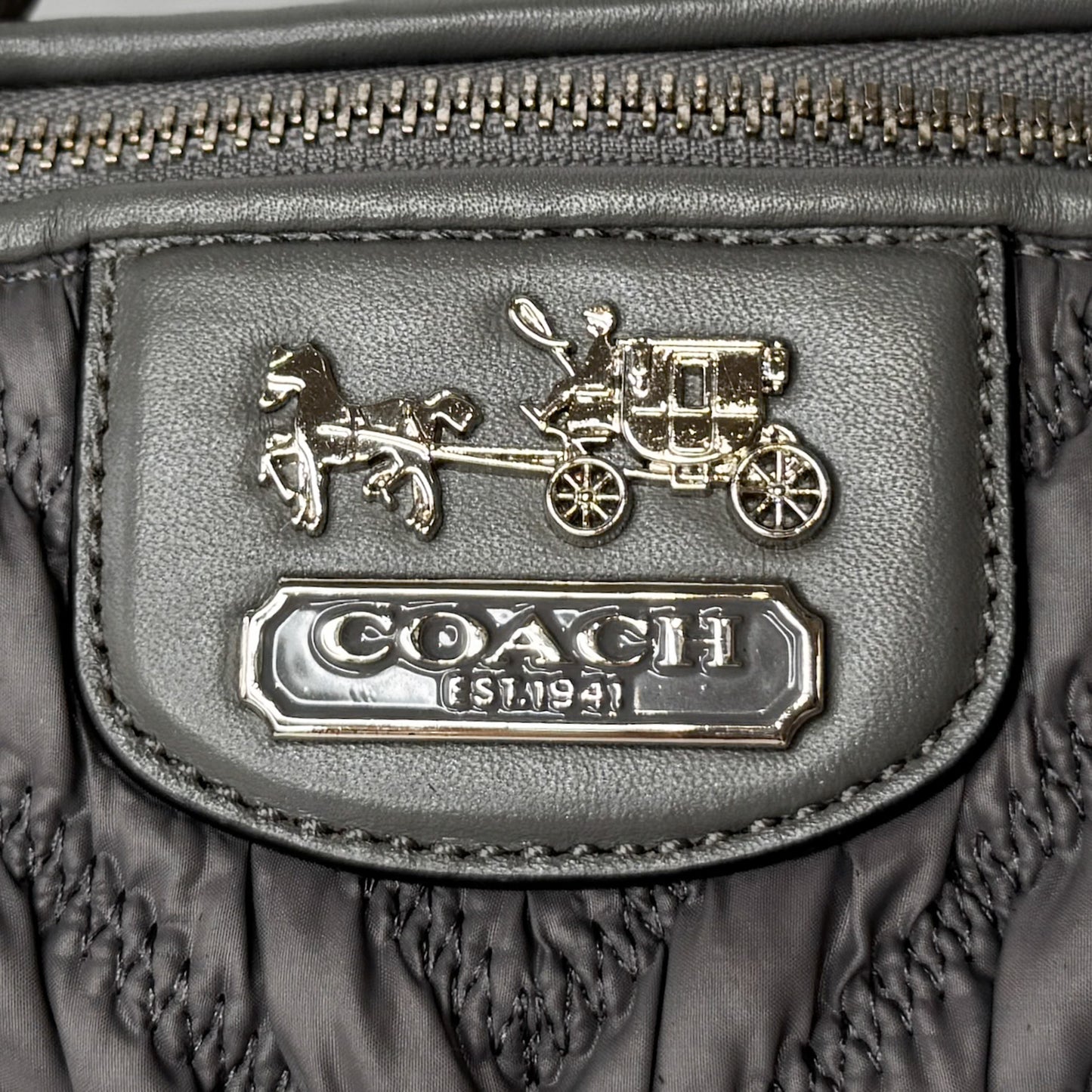 Coach Madison Grey Quilted Nylon & Leather Trip Tote Bag