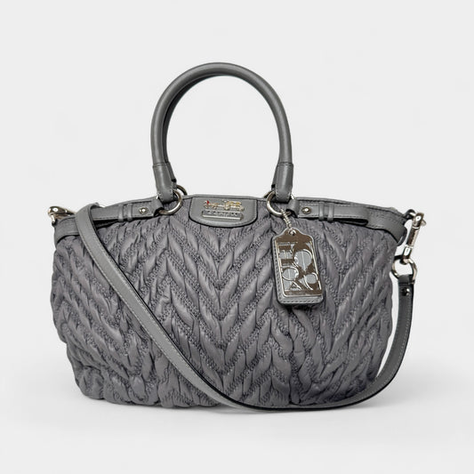 Coach Madison Grey Quilted Nylon & Leather Trip Tote Bag