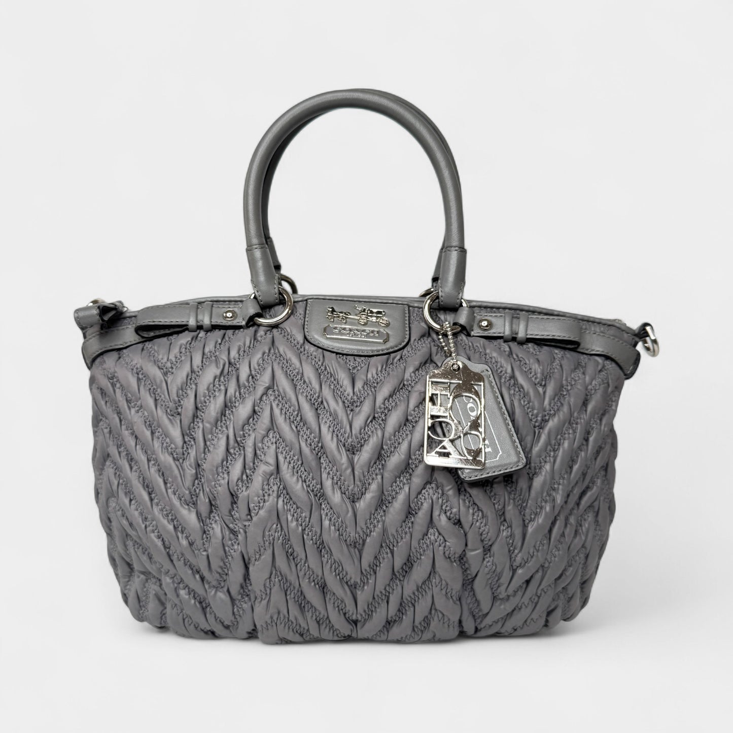 Coach Madison Grey Quilted Nylon & Leather Trip Tote Bag