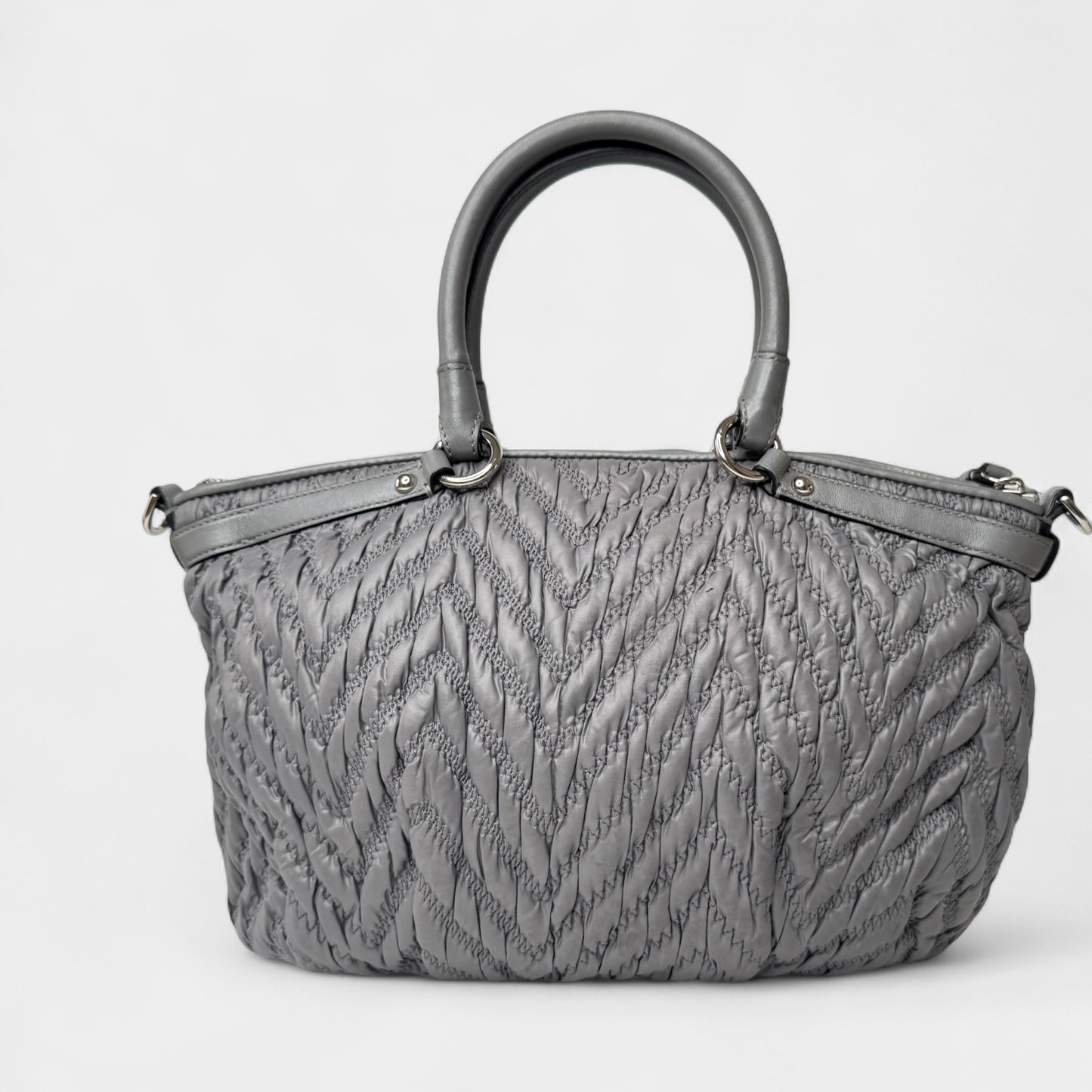 Coach Madison Grey Quilted Nylon & Leather Trip Tote Bag