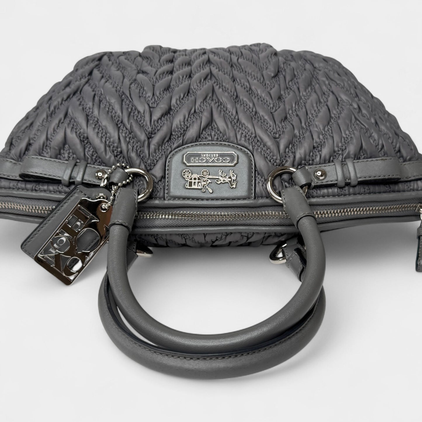 Coach Madison Grey Quilted Nylon & Leather Trip Tote Bag