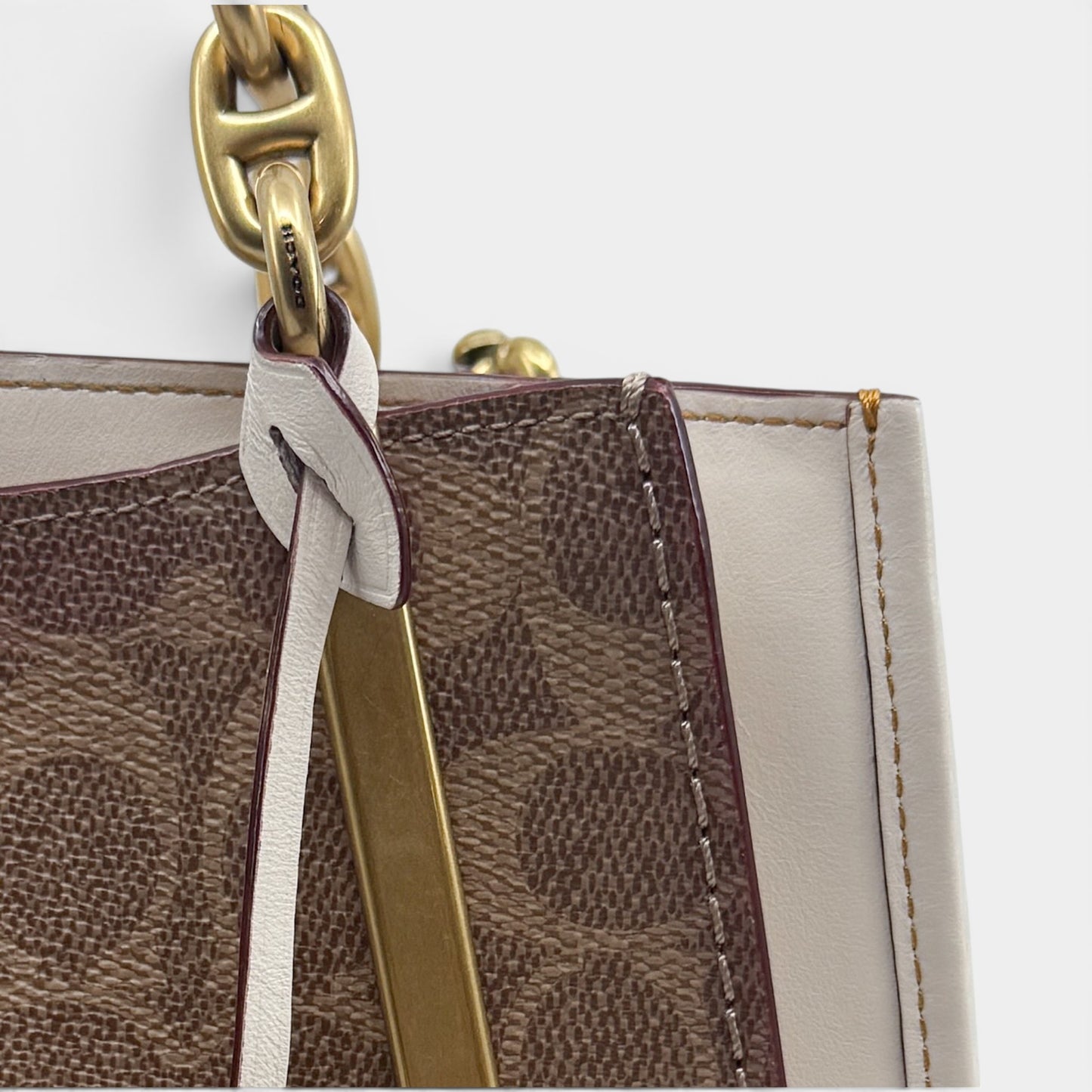 Coach Off White Pink Logo Tea Rose Top Handle Bag [54160]