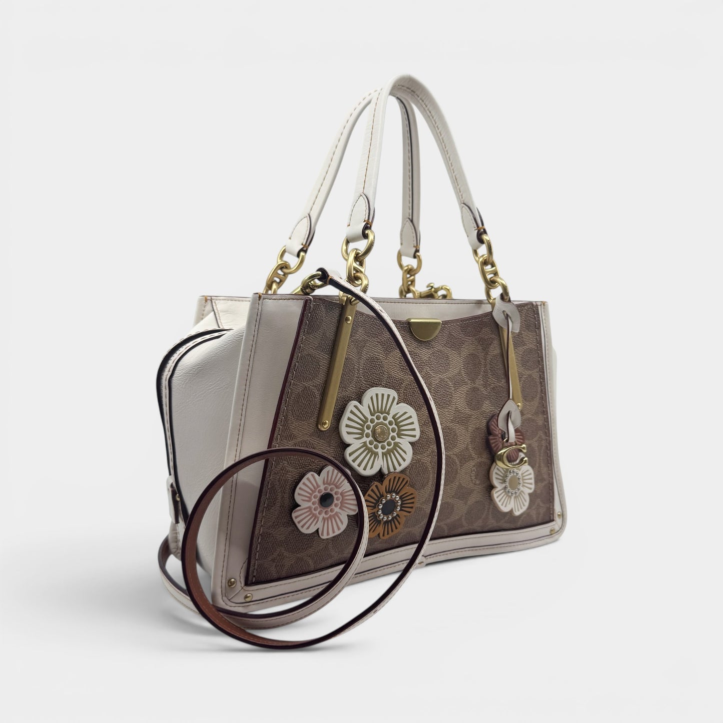 Coach Off White Pink Logo Tea Rose Top Handle Bag [54160]