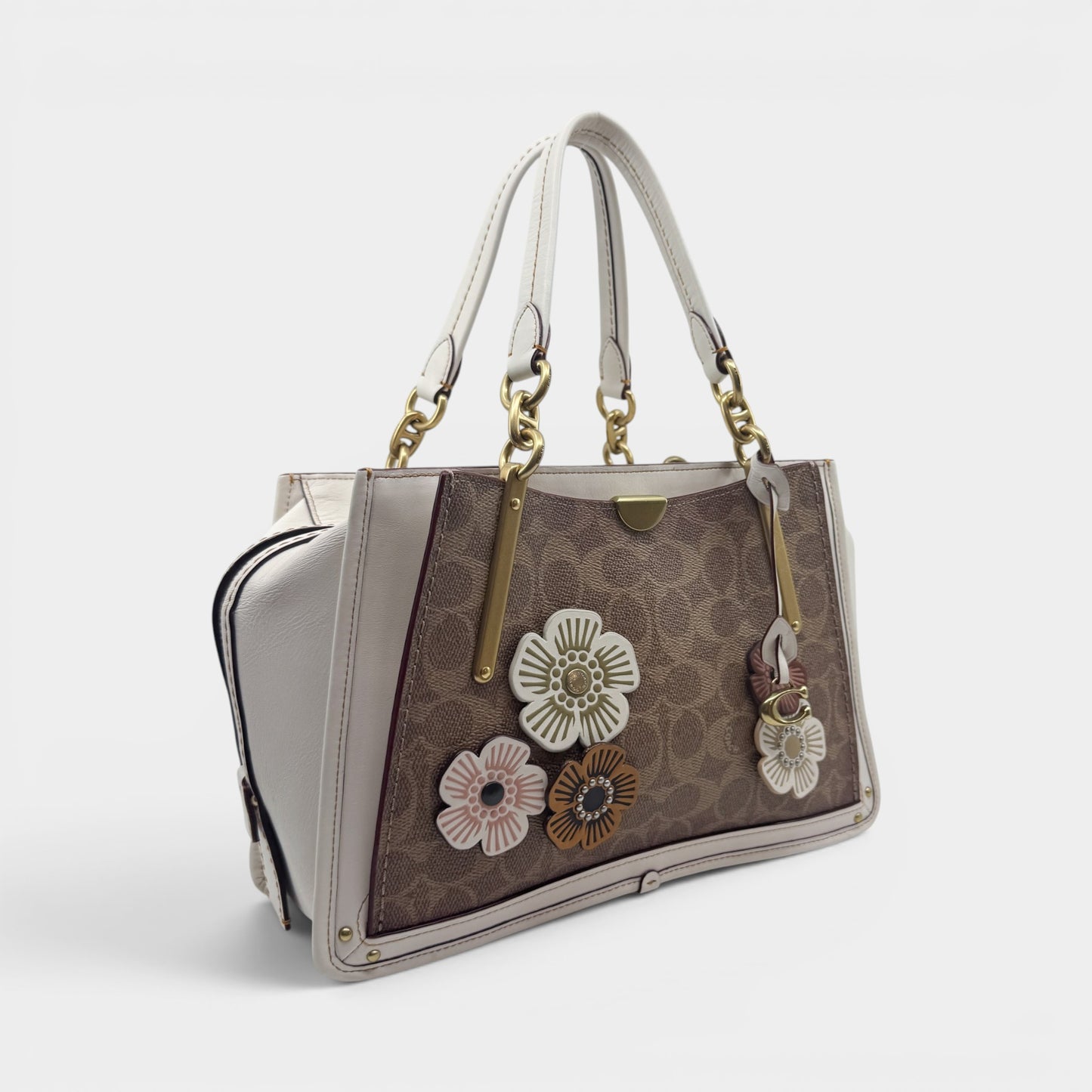 Coach Off White Pink Logo Tea Rose Top Handle Bag [54160]