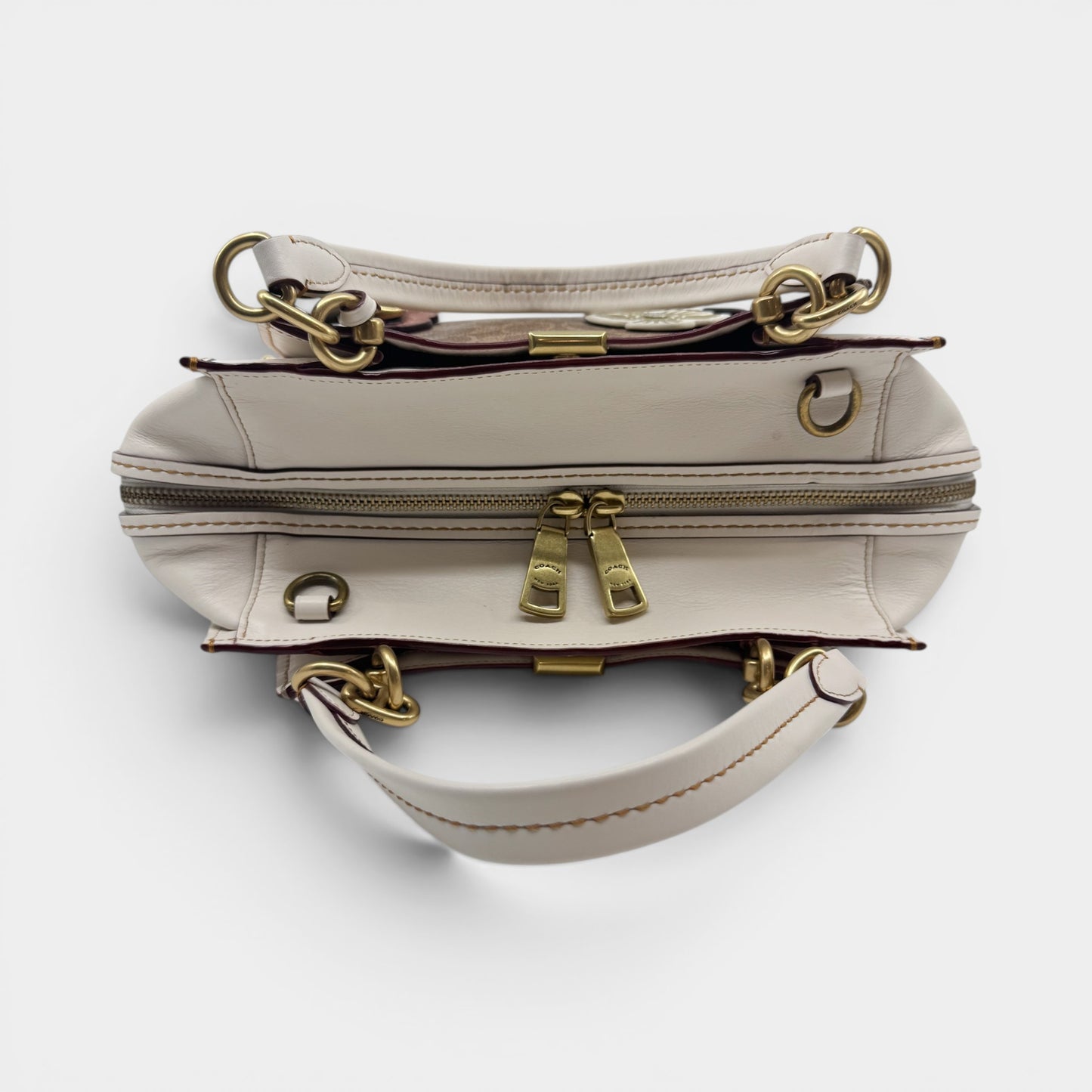 Coach Off White Pink Logo Tea Rose Top Handle Bag [54160]